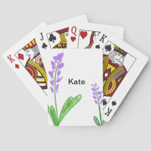 Purple lavender floral watercolor add name text cu playing cards