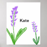 Purple lavender floral watercolor add name text cu