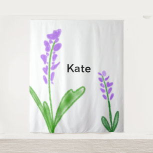 Purple lavender floral watercolor add name text cu tapestry