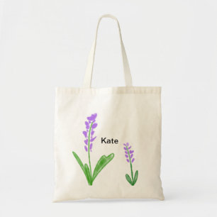 Purple lavender floral watercolor add name text cu tote bag