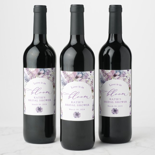 Purple + Lavender Floral Wine Bottle Label (Bottles)
