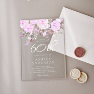 Purple Lavender Floral Womans 60th Birthday Party Acrylic Invitations