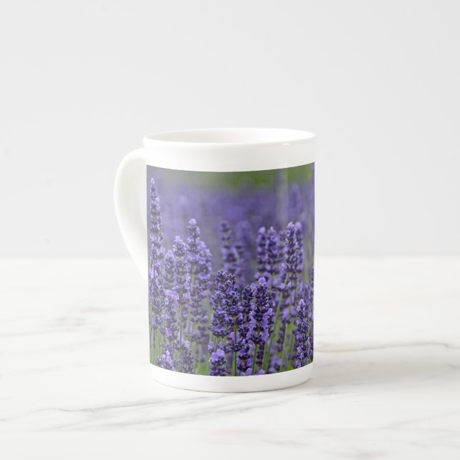 Purple lavender flowers bone china mug (Front Left)