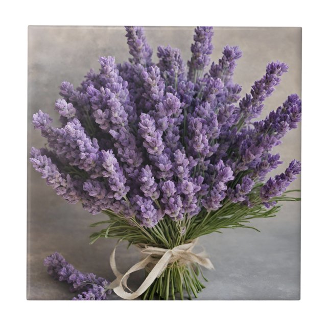 Purple Lavender Flowers Bouquet Ceramic Tile (Front)