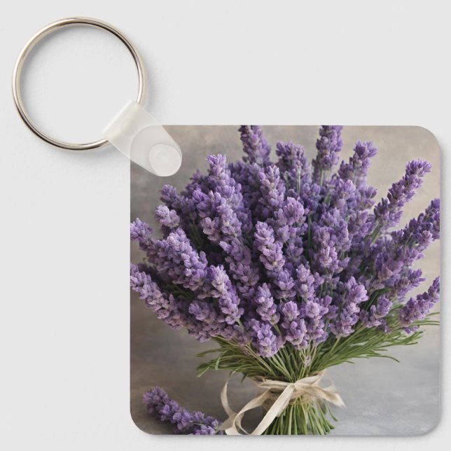 Purple Lavender Flowers Bouquet Key Ring (Front)