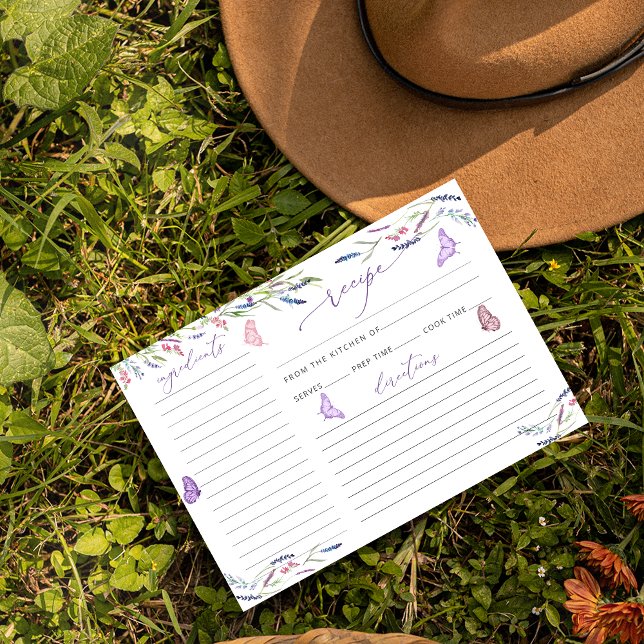 Purple Lavender Flowers Bridal Shower Recipe Card (Creator Uploaded)