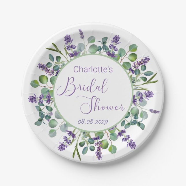 Purple Lavender Flowers Eucalyptus Foliage Paper P Plate (Front)