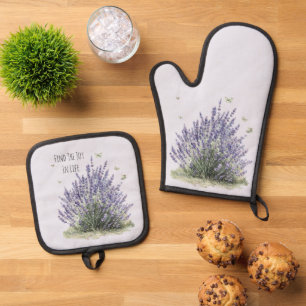 Purple Lavender Flowers Mint Butterflies Joy Oven Mitt & Pot Holder Set
