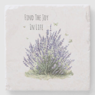 Purple Lavender Flowers Mint Butterflies Joy Stone Coaster