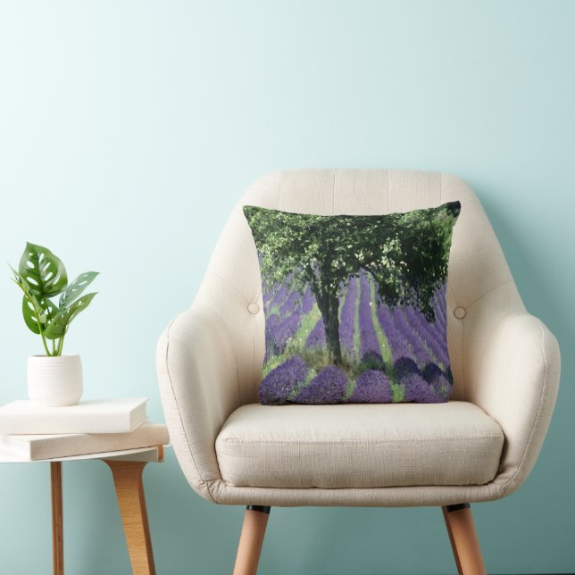 Purple Lavender Flowers Olive Trees Art Painting Cushion (Chair)