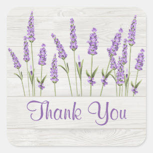 Purple lavender flowers on wooden planks Thank You Square Sticker