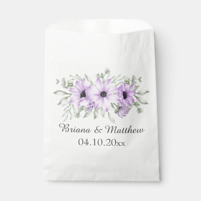 Purple Lavender Flowers Script Wedding Favour Bag (Front)