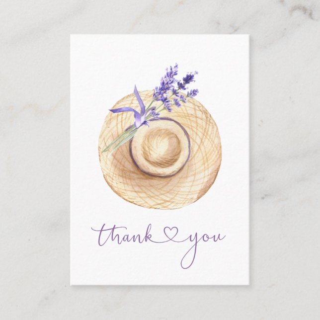 Purple Lavender Flowers Straw Hat Thank You  Business Card (Front)