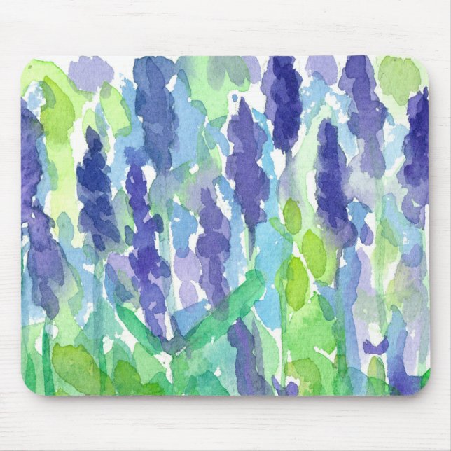 Purple Lavender Flowers Watercolor Mouse Pad (Front)