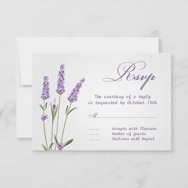 Purple lavender flowers Wedding RSVP (Front)