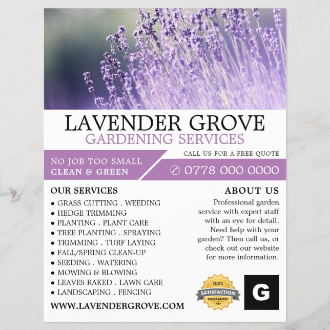 Purple Lavender, Gardening Service, Horticulturist Flyer (Front)