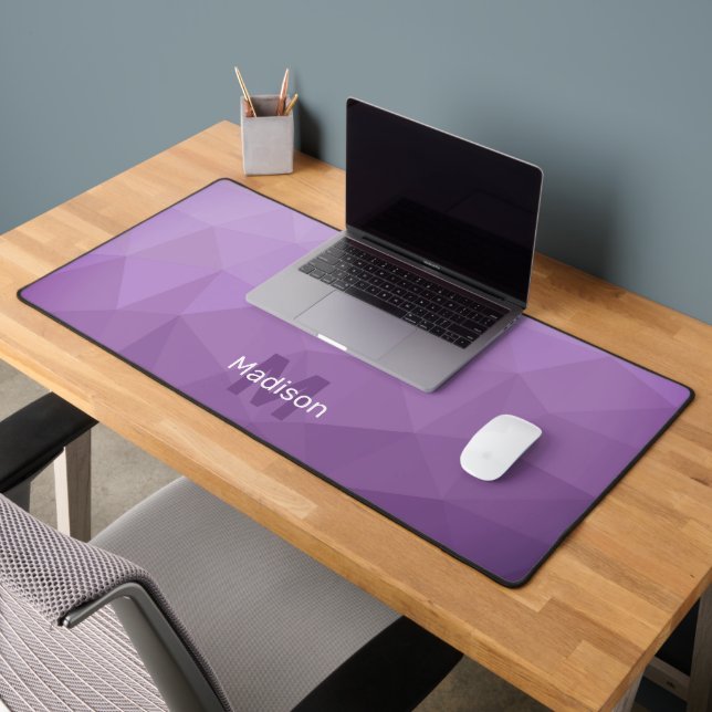 Purple lavender Geometric Mesh Pattern monogram Desk Mat (Office 2)