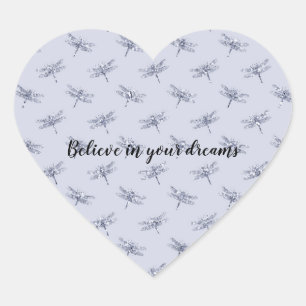 Purple Lavender Glitter Dragonflies       Heart Sticker