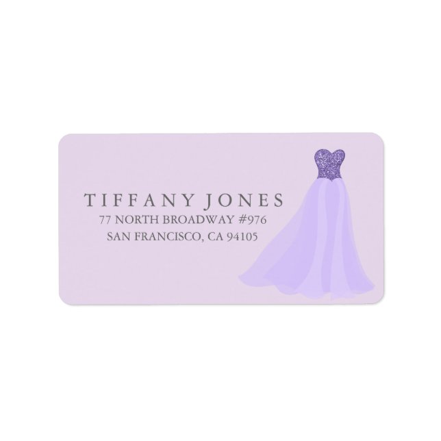 Purple Lavender Glitter Dress Gown Address Label (Front)