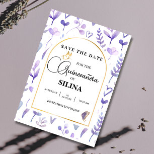 Purple Lavender Gold Arch Quinceañera Butterfly Save The Date