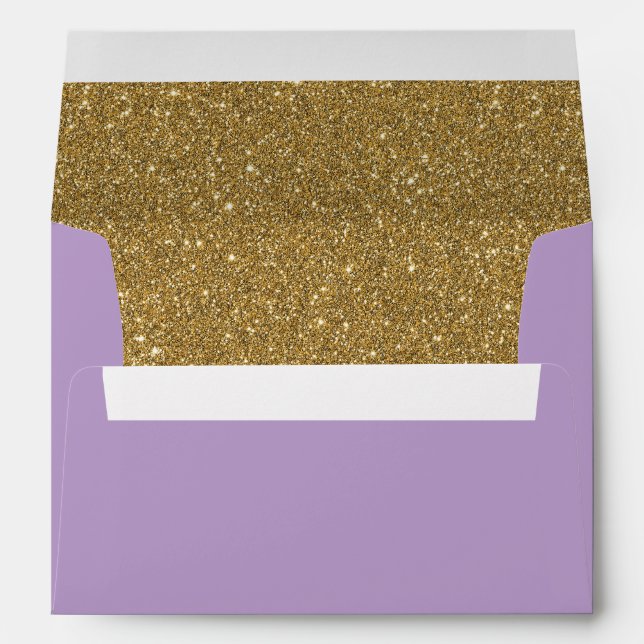 Purple Lavender & Gold Glitter Lined Envelope (Back (Bottom))