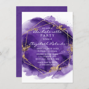 Purple Lavender Gold Paint Bachelorette Party  Invitation