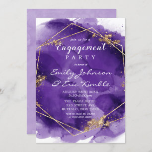 Purple Lavender Gold Paint Engagement Party Invita Invitation