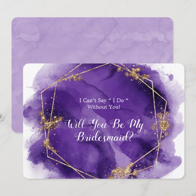 Purple Lavender Gold Will You Be My Bridesmaid Inv Invitation (Front/Back)