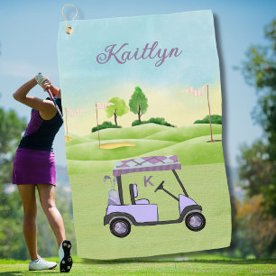 Purple Lavender Golf Cart Monogram Name Towel
