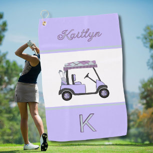 Purple Lavender Golf Cart Monogram Name Towel