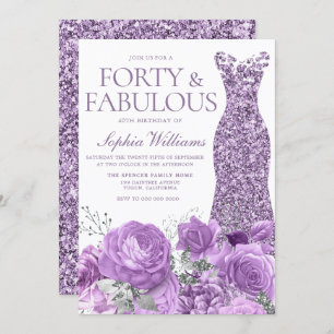 Purple Lavender Gown Floral 40th Birthday Party Invitation