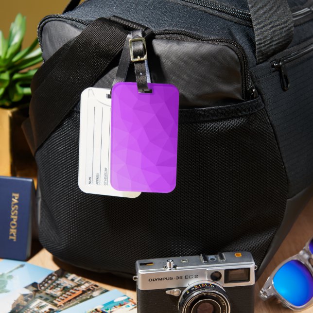 Purple lavender gradient geometric mesh pattern luggage tag (Front & Back)
