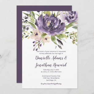 Purple Lavender Green Watercolor Peonies Wedding Invitation