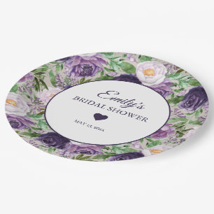 Purple Lavender Greenery Bridal Shower Name Date Paper Plate