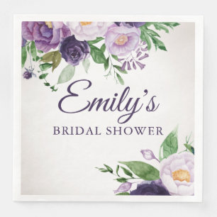Purple Lavender Greenery Grey Bridal Shower  Paper Napkin