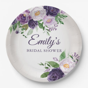 Purple Lavender Greenery Grey Bridal Shower Paper Plate