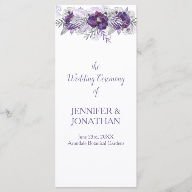 Purple Lavender Grey Floral Wedding Program (Front)