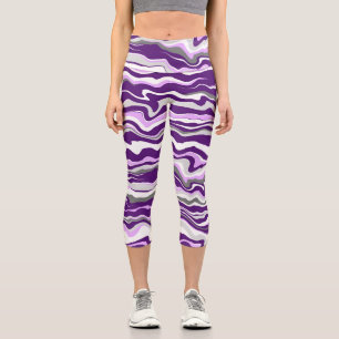 Purple, Lavender, Grey fluid stripes Capri Leggings