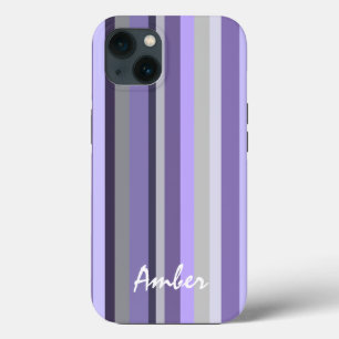 Purple Lavender Grey Vertical Striped Personalised iPhone 13 Case