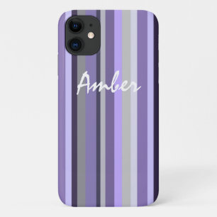Purple Lavender Grey Vertical Striped Personalised iPhone 11 Case