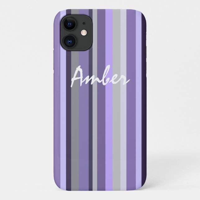 Purple Lavender Grey Vertical Striped Personalised Case-Mate iPhone Case (Back)