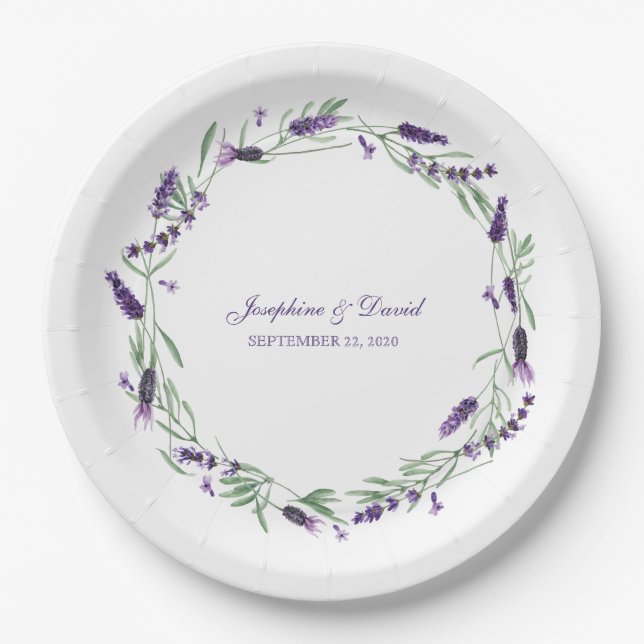 Purple Lavender Lilac Flower Wedding Dinner Paper Plate (Front)