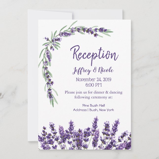 Purple Lavender Lilac Flower Wedding Reception Invitation (Front)