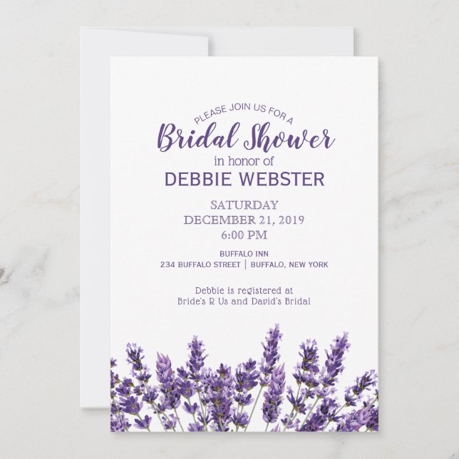 Purple Lavender Lilac Flower Wedding Shower Invitation (Front)