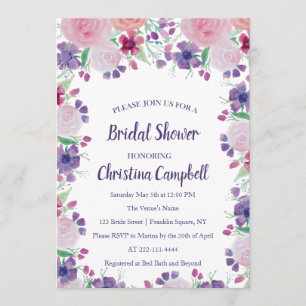 Purple Lavender Lilac Pink Floral Bridal Shower Invitation