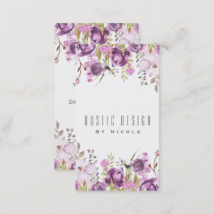Purple Lavender Lilac Watercolor Floral Chic Business Card