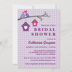 Purple Lavender Love Birds Polka Dots Invitation