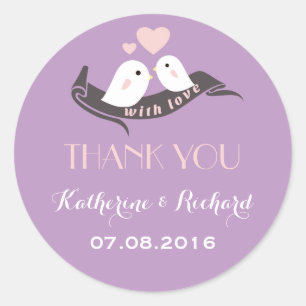 Purple Lavender Love Birds Wedding Favour Sticker