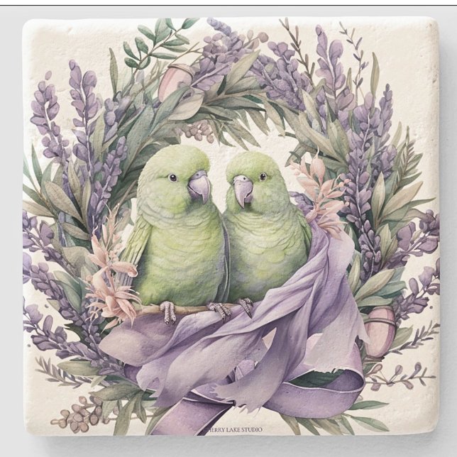 Purple Lavender Lovebird Watercolor Stone Coasters (Creator Uploaded)