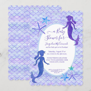 Purple Lavender Mermaid Scales Baby Girl Shower Invitation